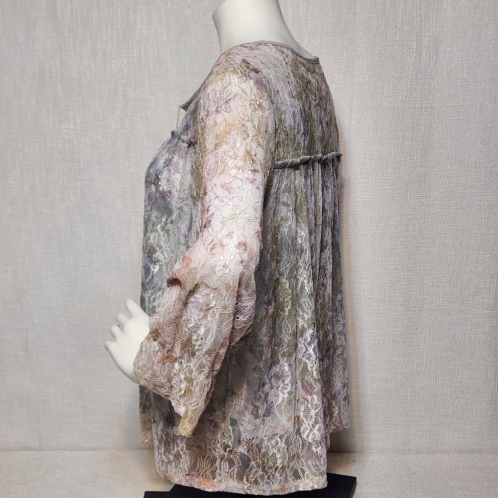 Zac & Rachel Women’s L Blouse Lace Fairy Whimsygoth Green Purple Burnout Look - Picture 4 of 10